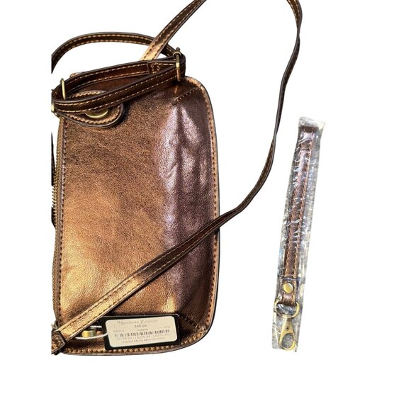 NWT Joy Susan Liquid Metal Copper Mini Crossbody Wristlet Purse 9"x4.5" Stylish - Picture 7 of 10
